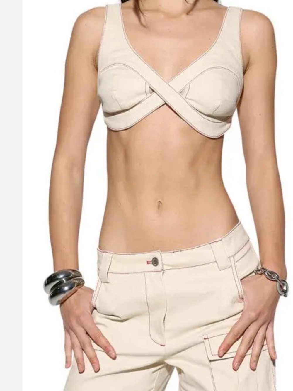 Women’s Cream Cross-Front Crop Top